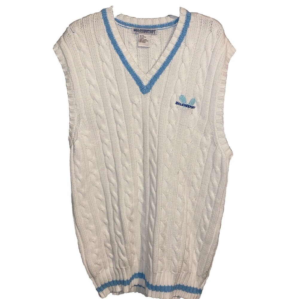 Malonesport Y2K Cable knit oversized White sweater vest  Size 3XL  (Dead stock)